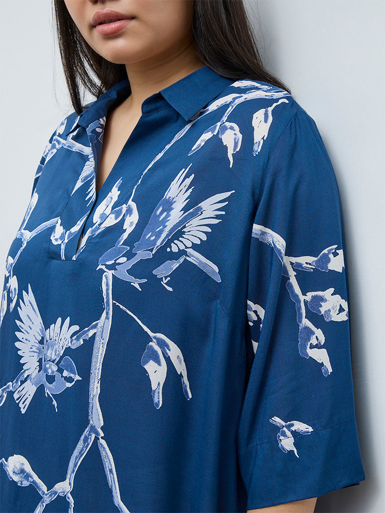 Diza Blue Printed Hi-Low Tunic