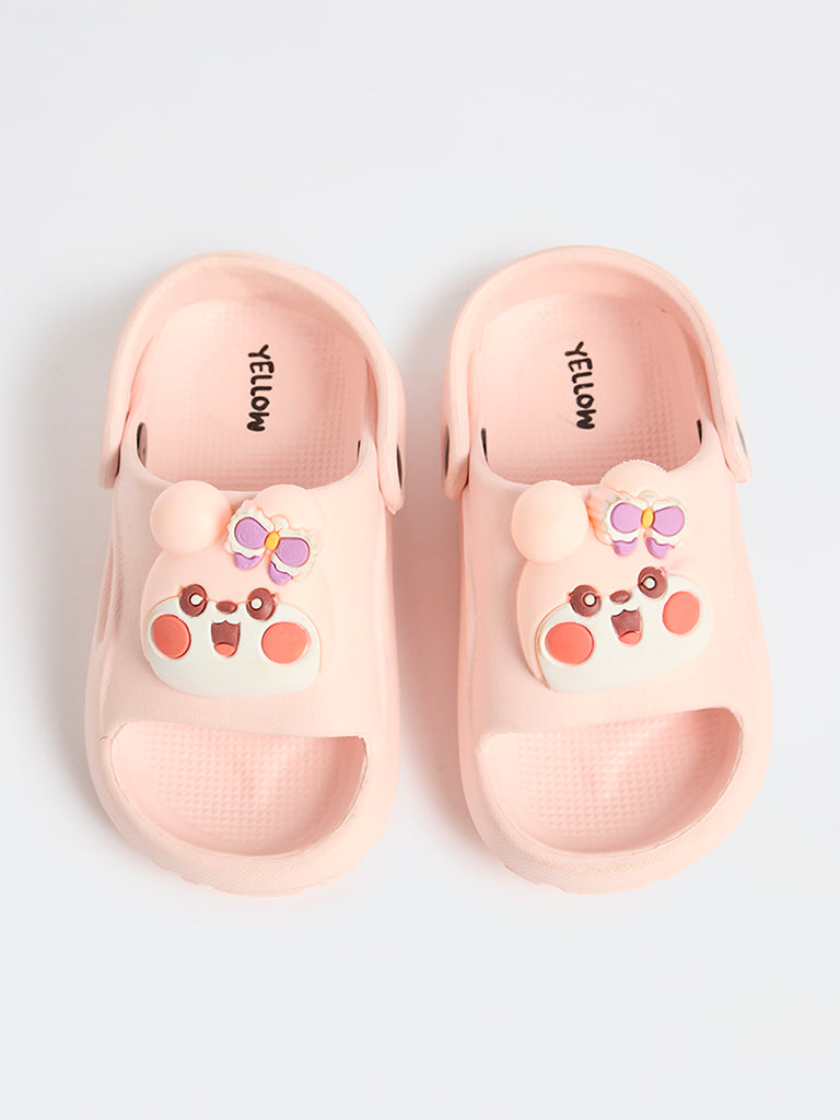 Yellow Light Pink Applique-Detailed Clogs
