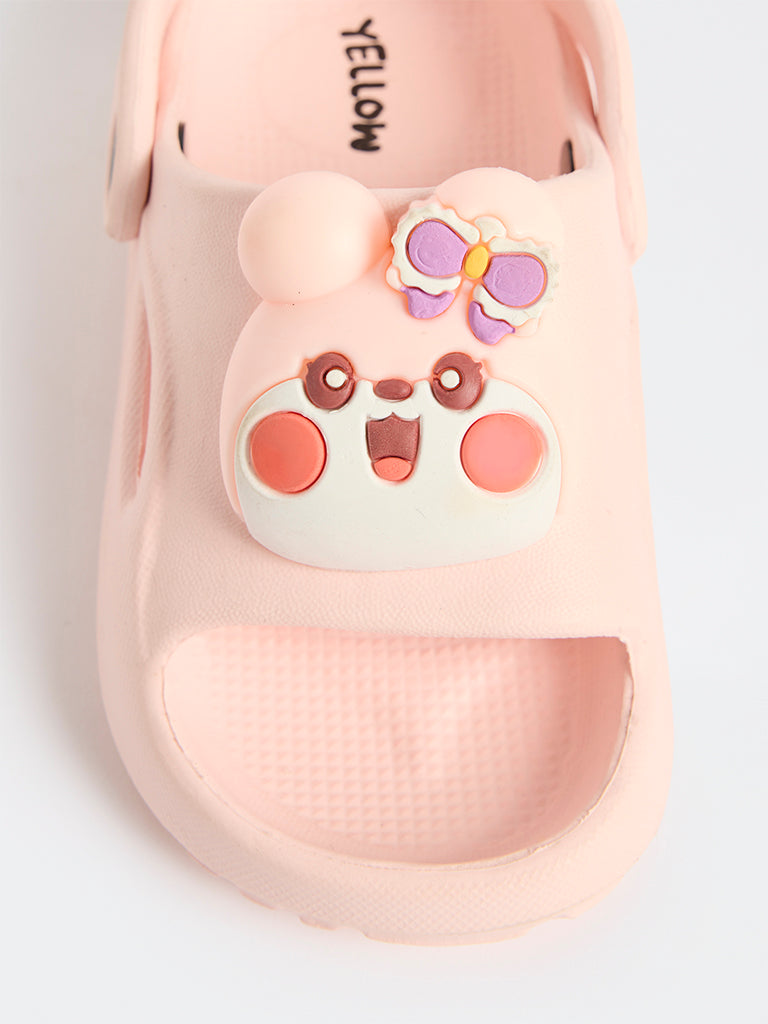 Yellow Light Pink Applique-Detailed Clogs
