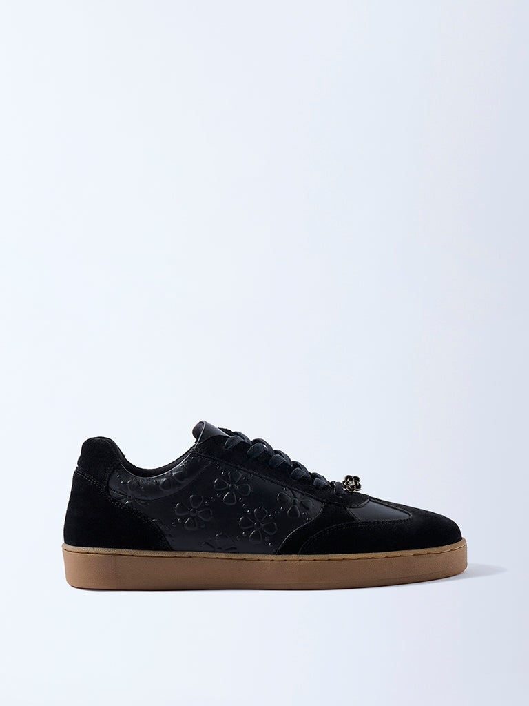 LUNA BLU Black Floral Embossed Suede Sneakers
