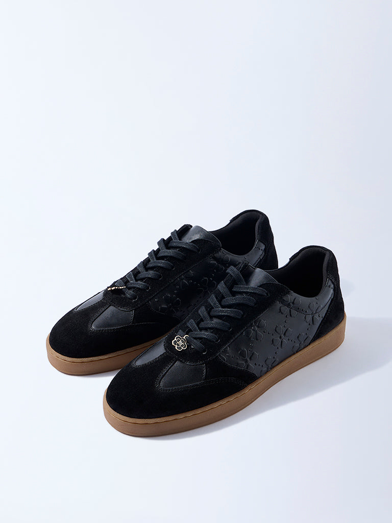 LUNA BLU Black Floral Embossed Suede Sneakers