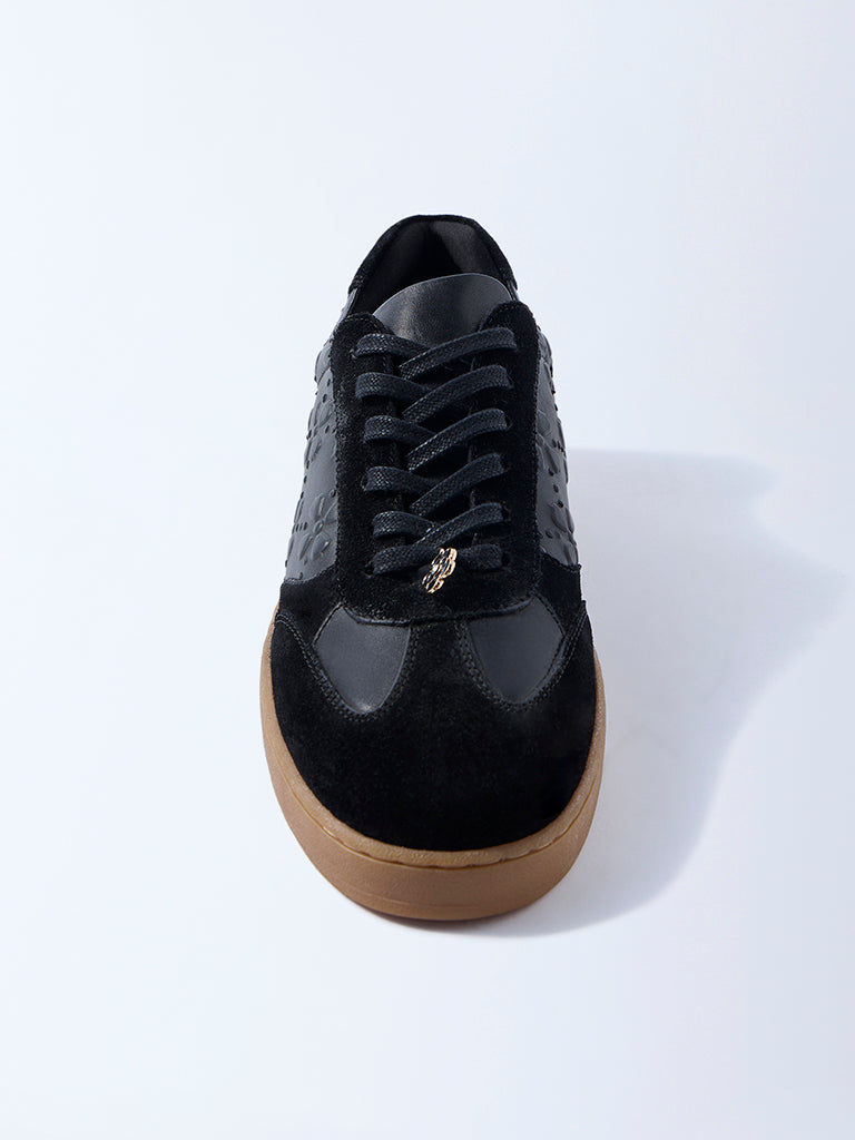 LUNA BLU Black Floral Embossed Suede Sneakers