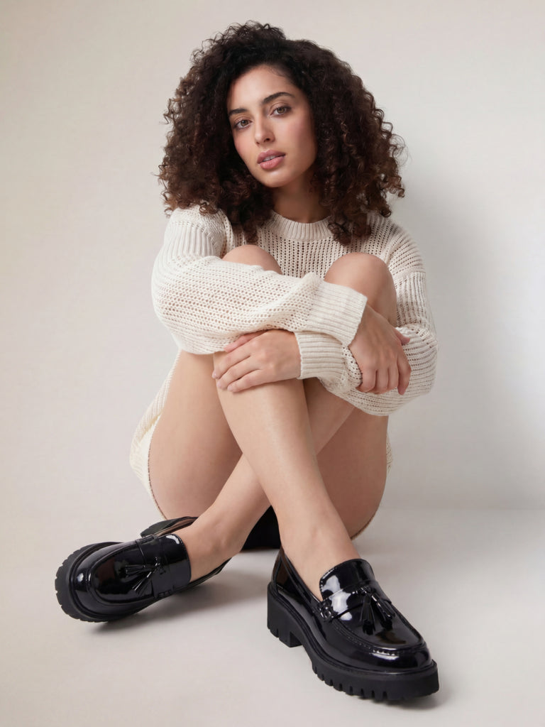 LUNA BLU Black Tassel-Detailed Chunky Loafers