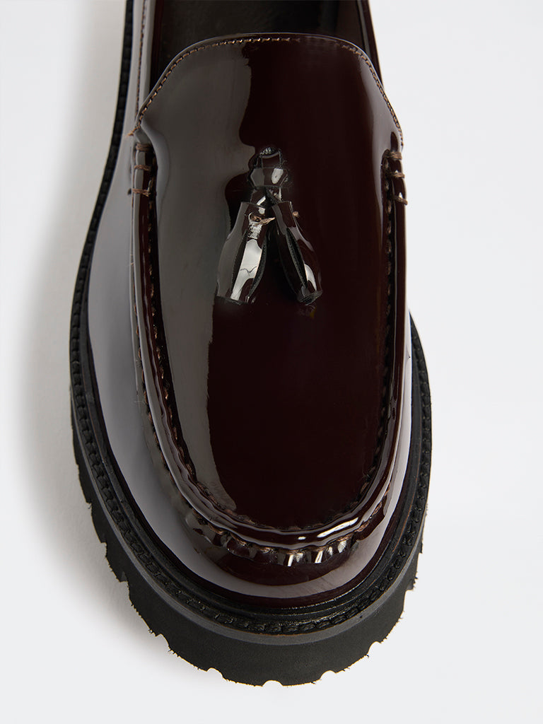 LUNA BLU Burgundy Tassel-Detailed Chunky Loafers