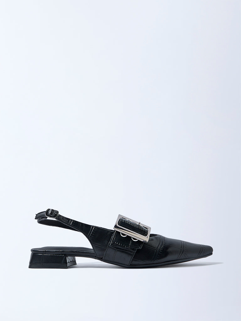 LUNA BLU Black Textured Slingback Mules