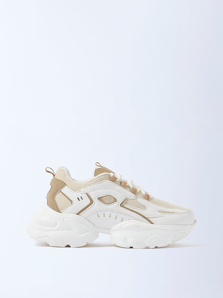 LUNA BLU Ivory Mesh Lace-Up Sneakers