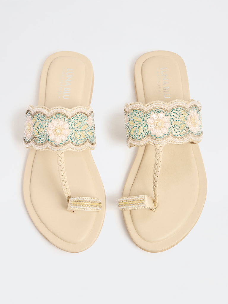 LUNA BLU Pink Sequin Embellished Kolhapuri Sandals