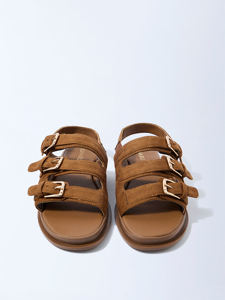 LUNA BLU Tan Multi-Strap Suede Sandals