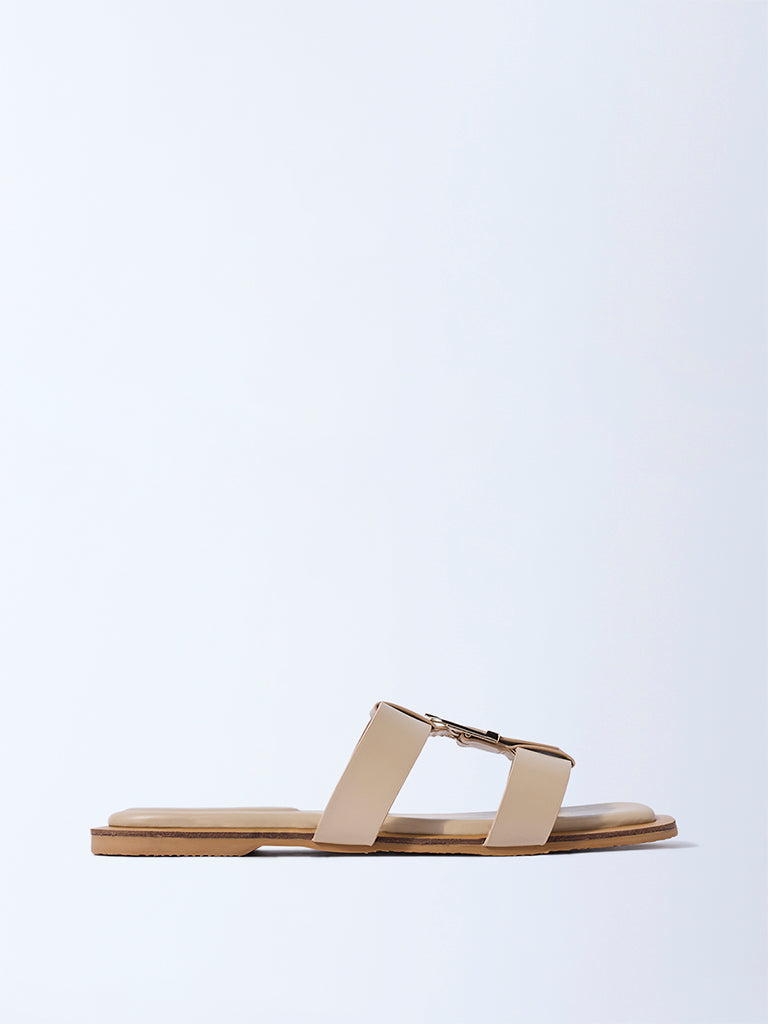LUNA BLU Cream Buckle-Detailed Slides