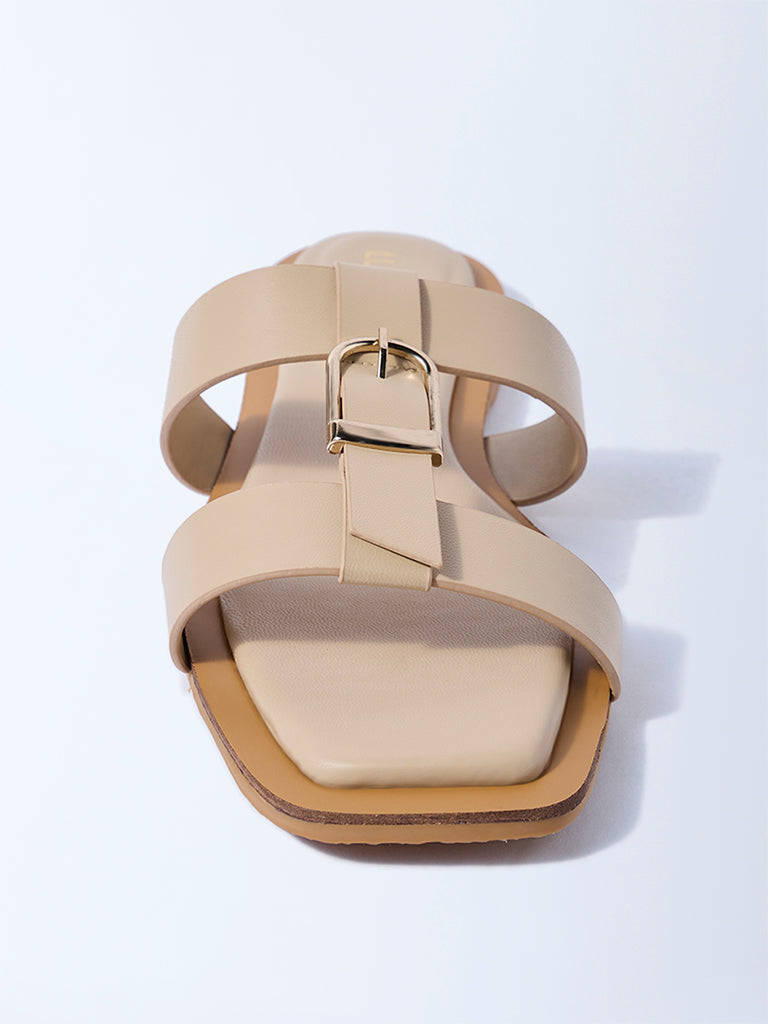 LUNA BLU Cream Buckle-Detailed Slides