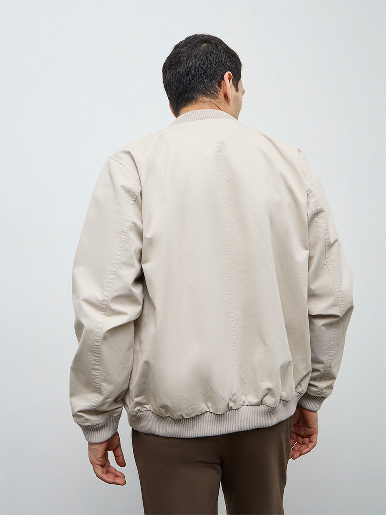 WES Casuals Beige Solid Relaxed-Fit Cotton Jacket