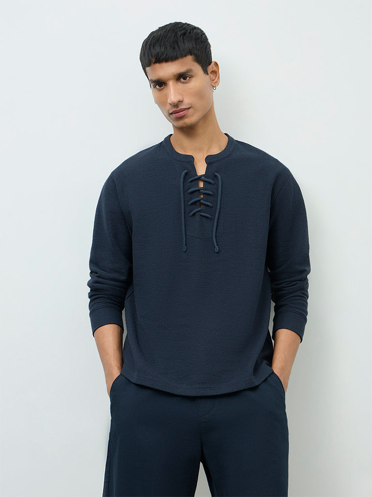 ETA Navy Criss-Cross Relaxed-Fit Cotton-Blend T-Shirt