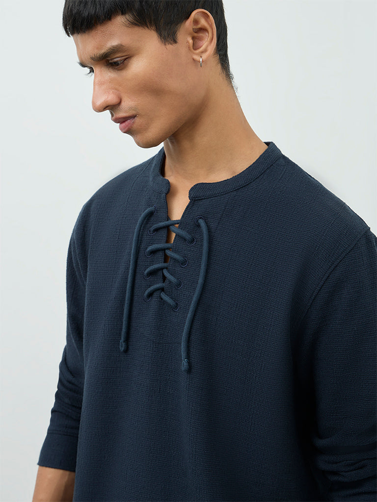 ETA Navy Criss-Cross Relaxed-Fit Cotton-Blend T-Shirt