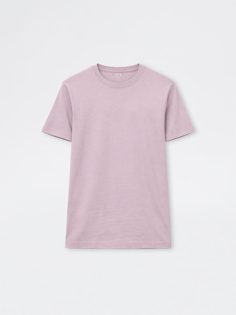 WES Casuals Mauve Solid Slim-Fit Cotton T-Shirt