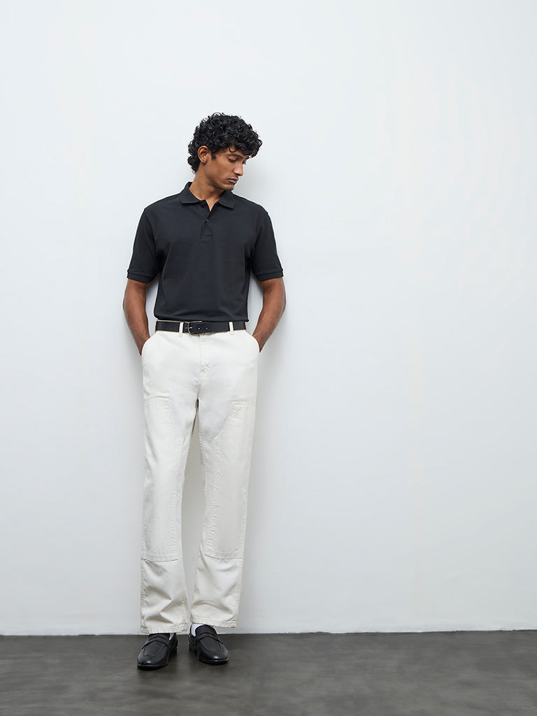 WES Casuals Black Solid Relaxed-Fit Polo T-Shirt