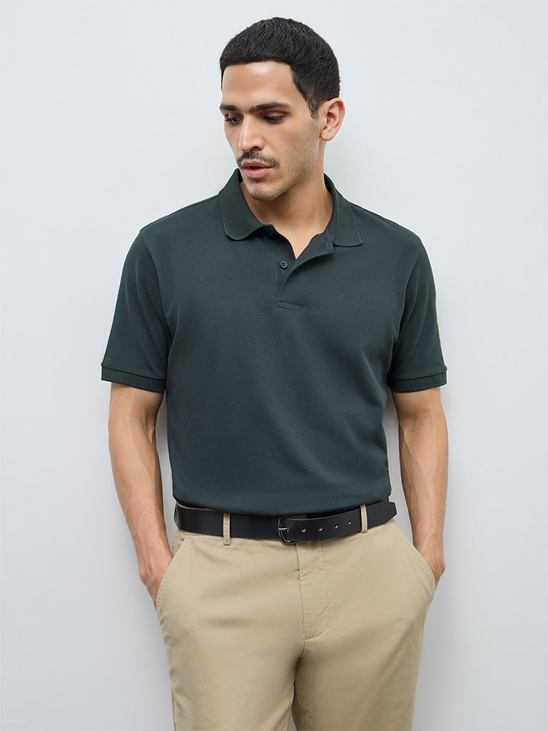 WES Casuals Green Relaxed-Fit Cotton-Blend Polo T-Shirt