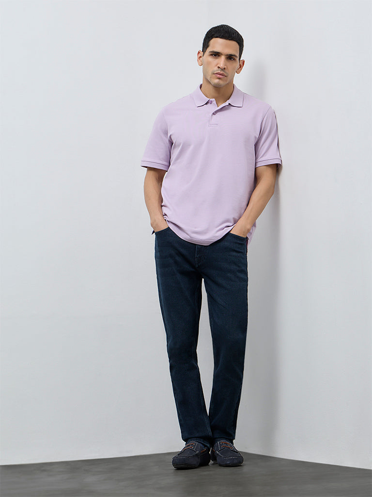 WES Casuals Lilac Relaxed-Fit Cotton-Blend Polo T-Shirt