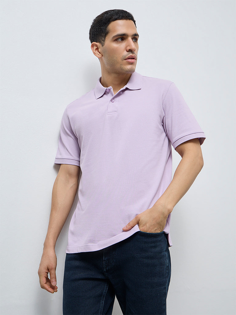 WES Casuals Lilac Relaxed-Fit Cotton-Blend Polo T-Shirt