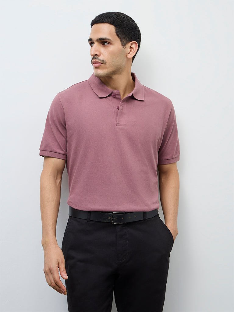 WES Casuals Mauve Relaxed-Fit Cotton-Blend Polo T-Shirt