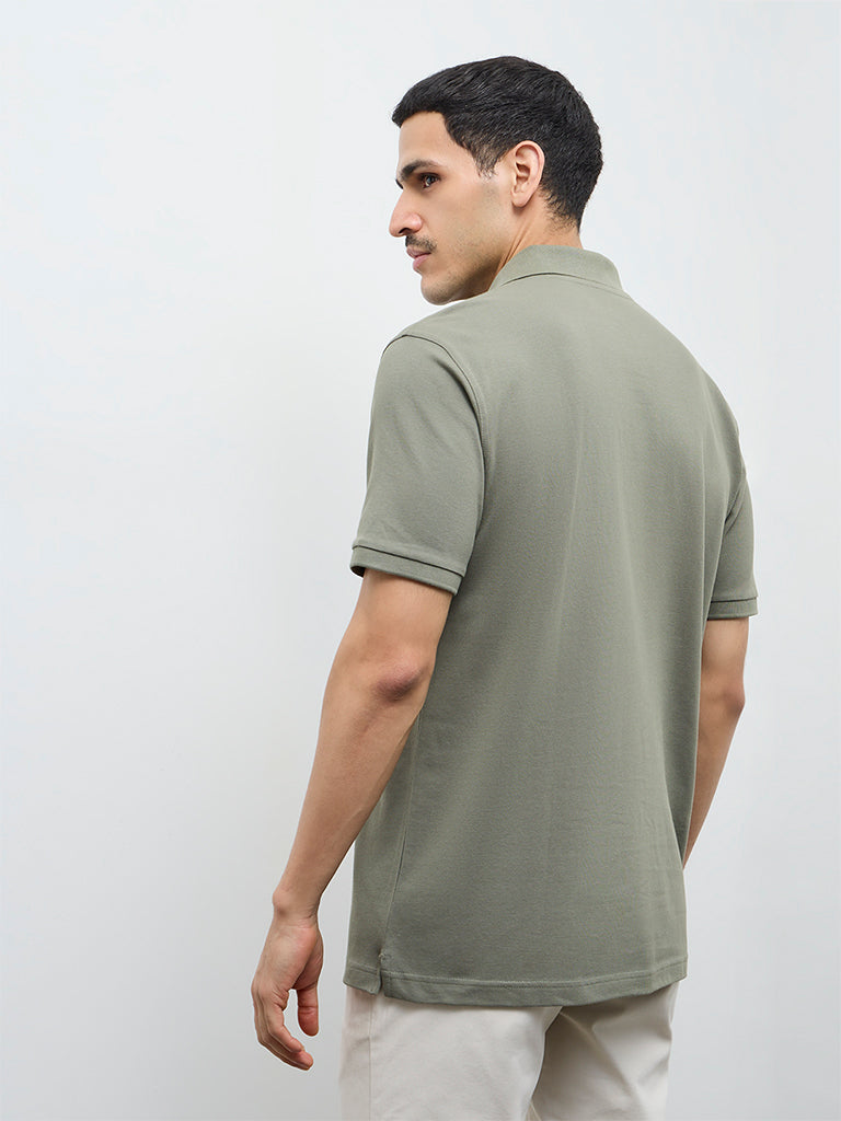 WES Casuals Sage Solid Relaxed-Fit Cotton-Blend Polo T-Shirt