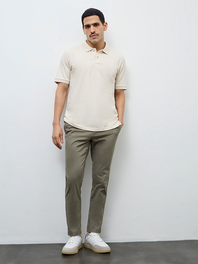 WES Casuals Beige Relaxed-Fit Cotton-Blend Polo T-Shirt