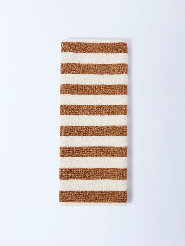 Westside Home Brown Stripe Patterned Hand Towel