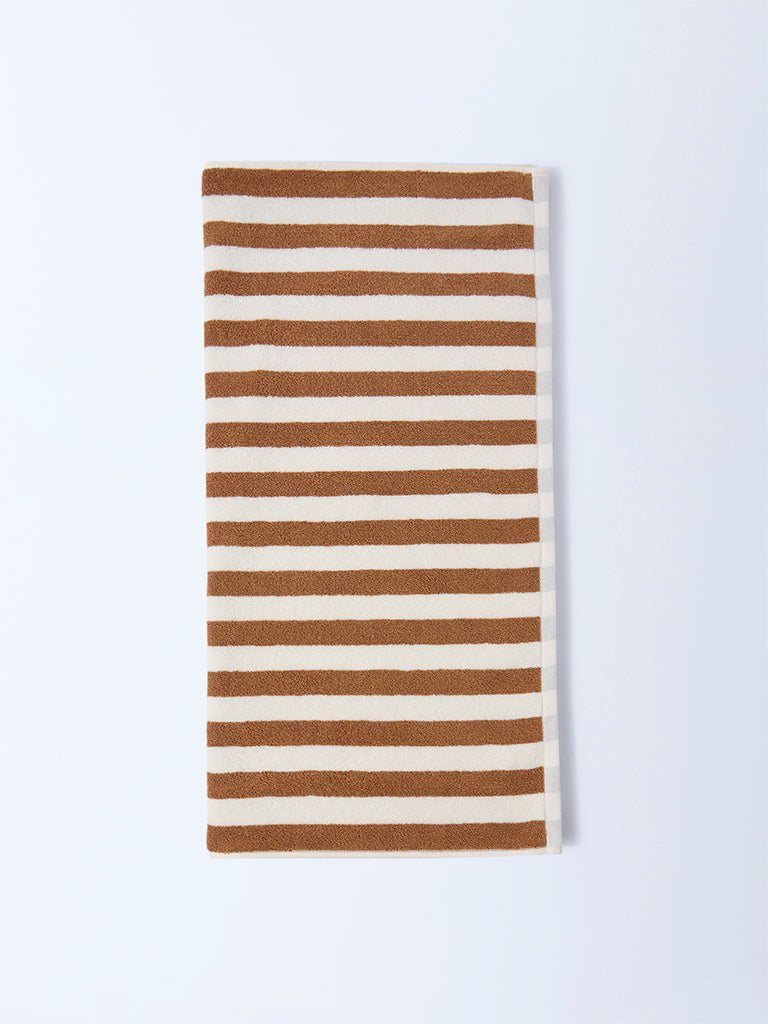 Westside Home Brown Stripe Patterned Bath Towel