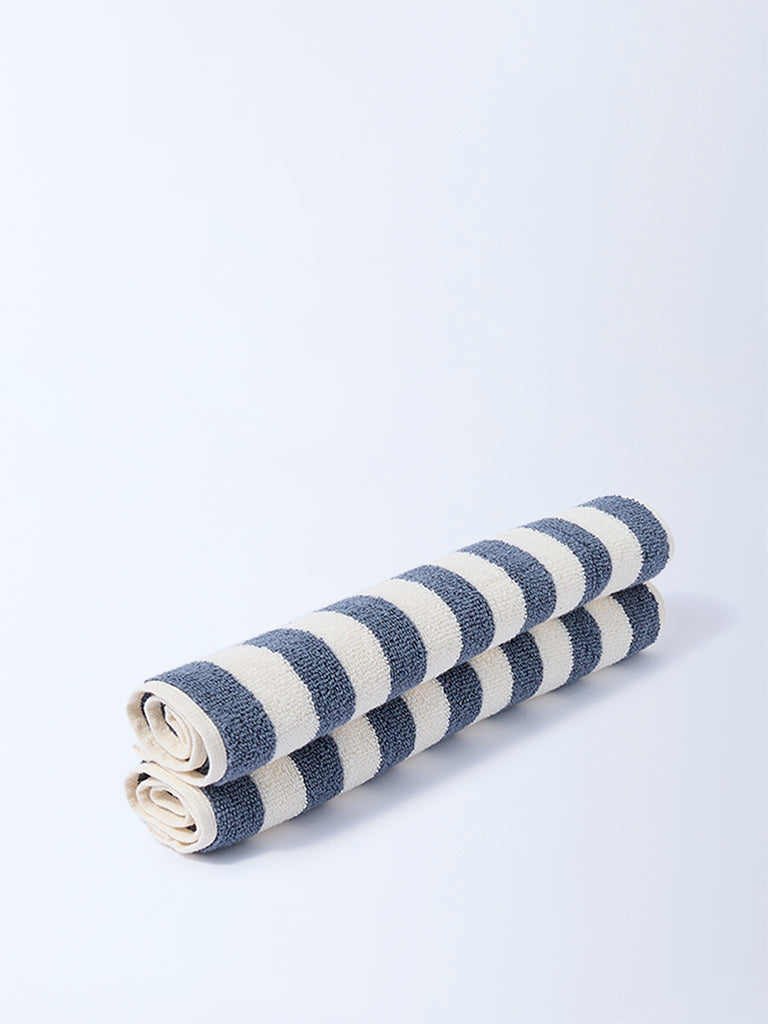 Westside Home Dusty Blue Stripe Pattern Face Towels (Set of 2)