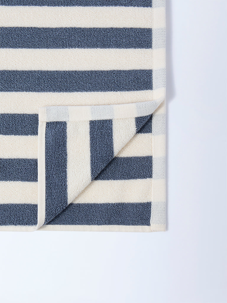 Westside Home Dusty Blue Stripe Pattern Hand Towel