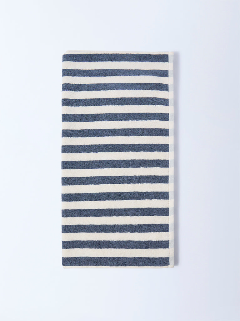 Westside Home Dusty Blue Stripe Pattern Bath Towel