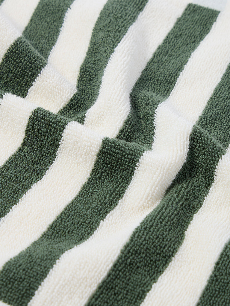 Westside Home Olive Stripe Pattern Face Towels (Set of 2)