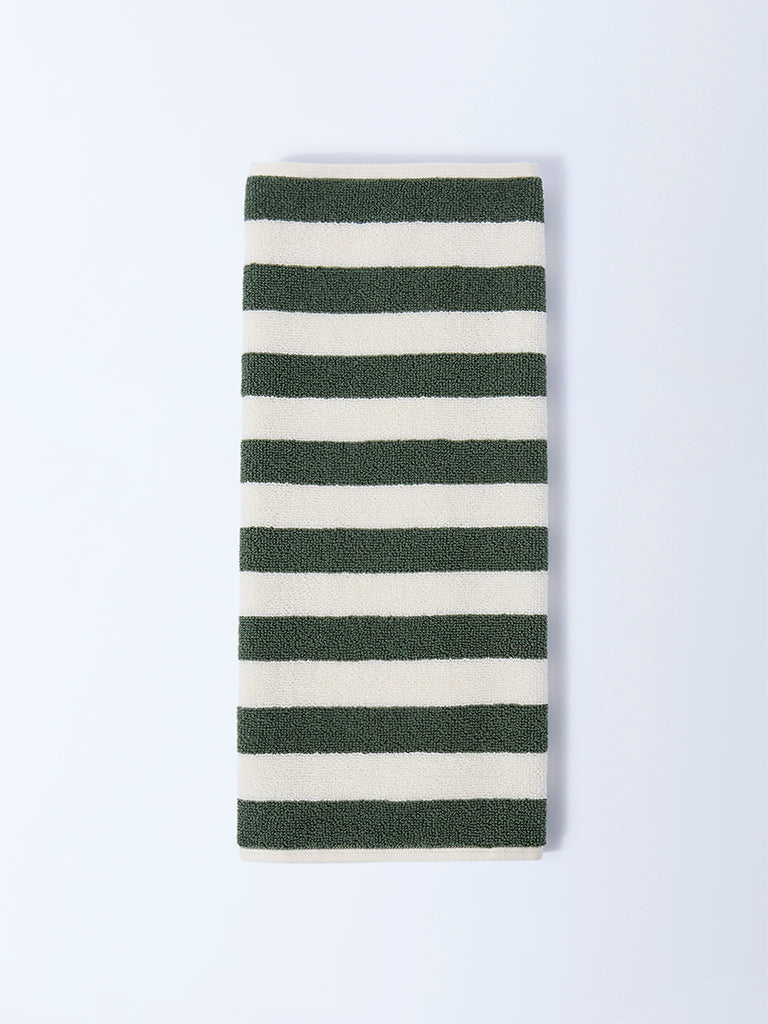 Westside Home Olive Stripe Pattern Hand Towel