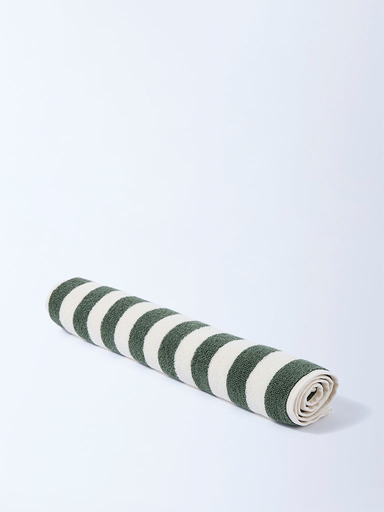 Westside Home Olive Stripe Pattern Hand Towel
