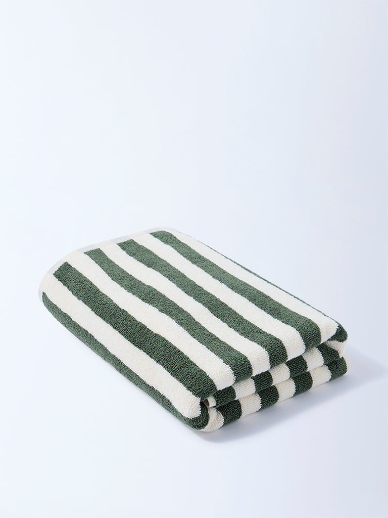 Westside Home Olive Stripe Pattern Bath Towel