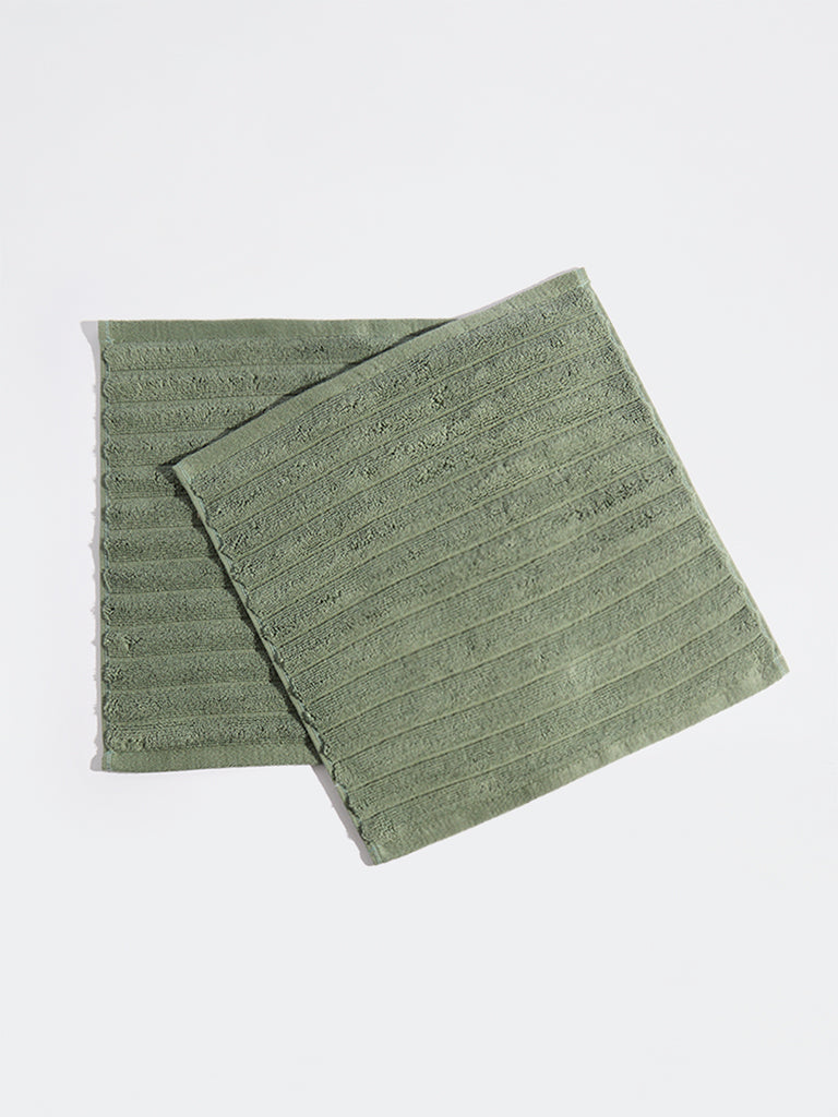 Westside Home Green Self-Striped Face Towel (Set of 2)