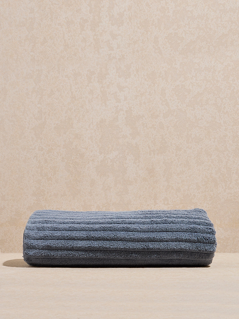 Westside Home Dark Blue Self-Striped Bath Towel
