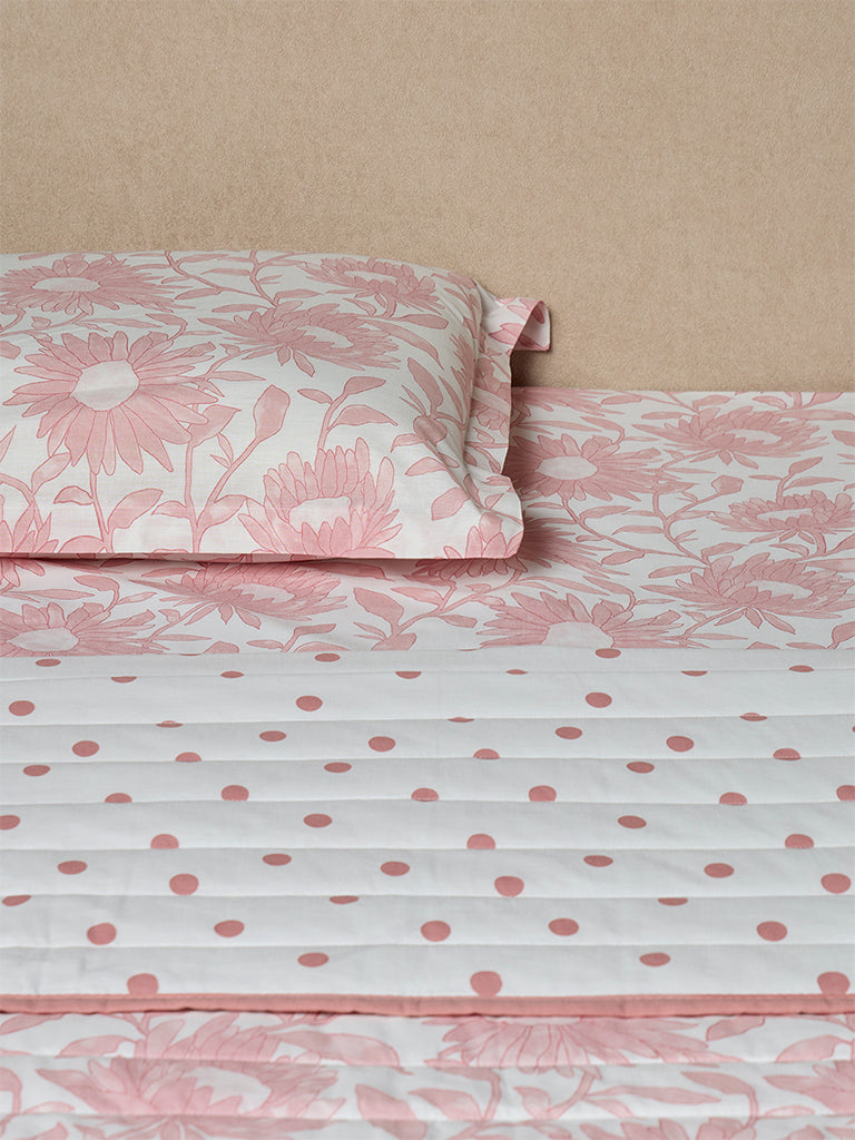Westside Home Pink Sunflower Reversible Quilted Queen Bed Comforter