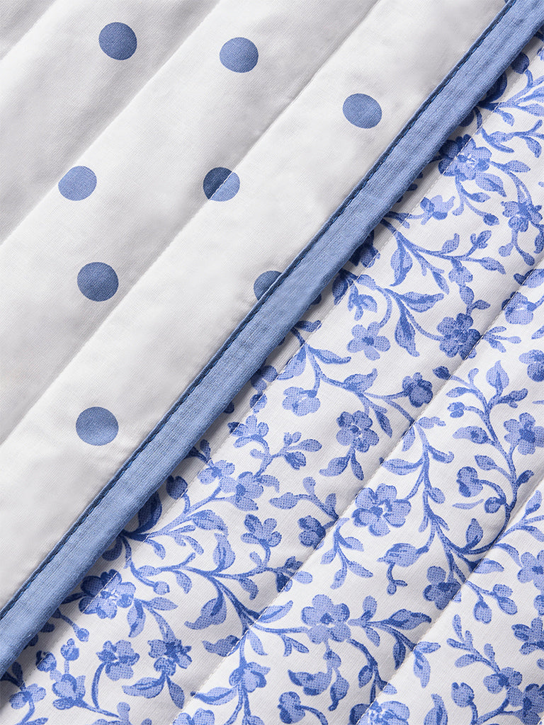Westside Home Dusty Blue Floral Reversible Quilted Queen Bed Comforter