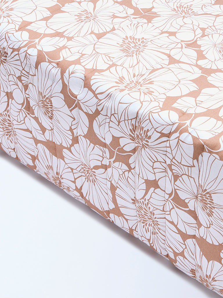 Westside Home Brown Floral Reversible Quilted Queen Bed Comforter