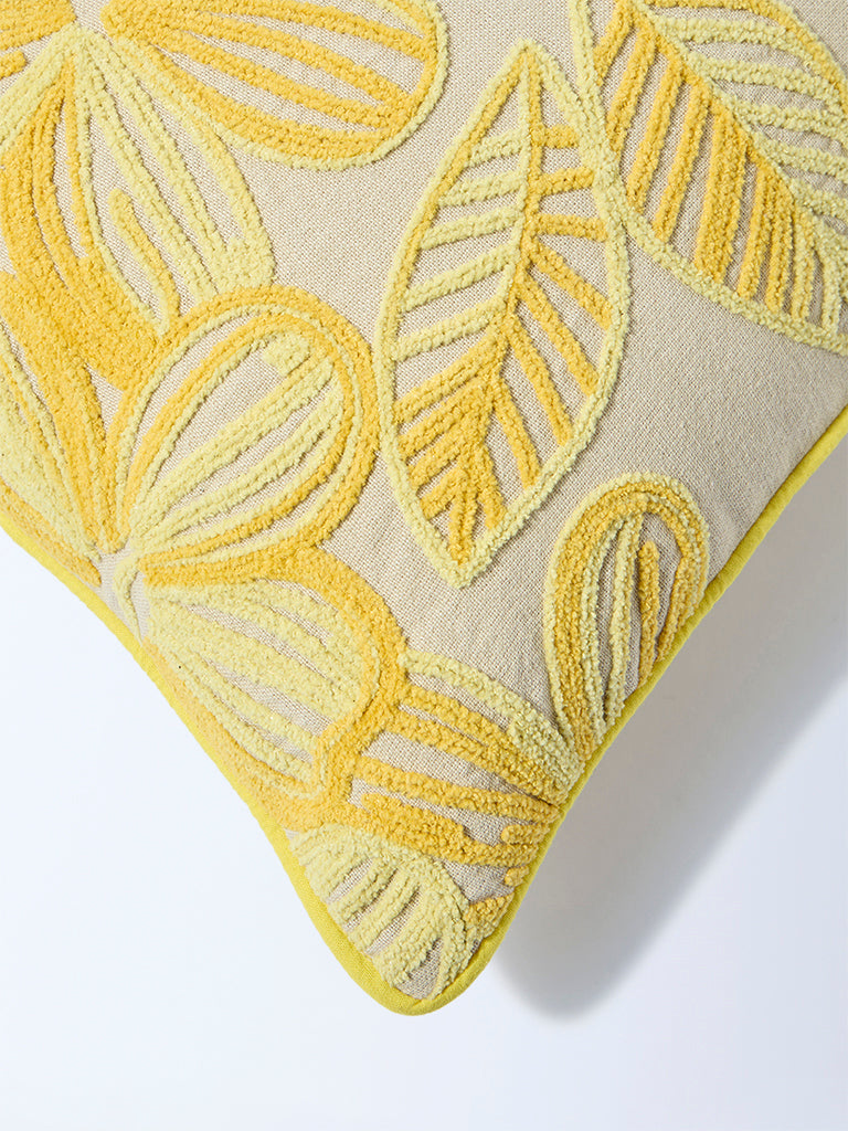 Westside Home Yellow Floral Embroidered Cushion Cover