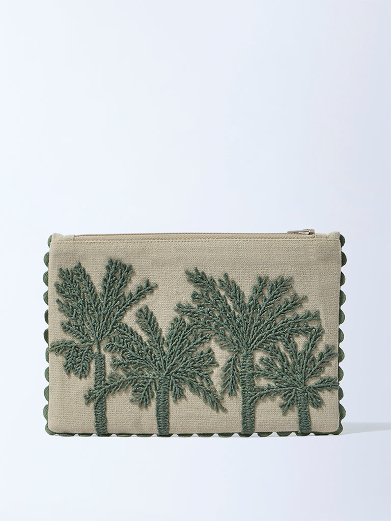 Westside Home Sage Toile Embroidered Pouch