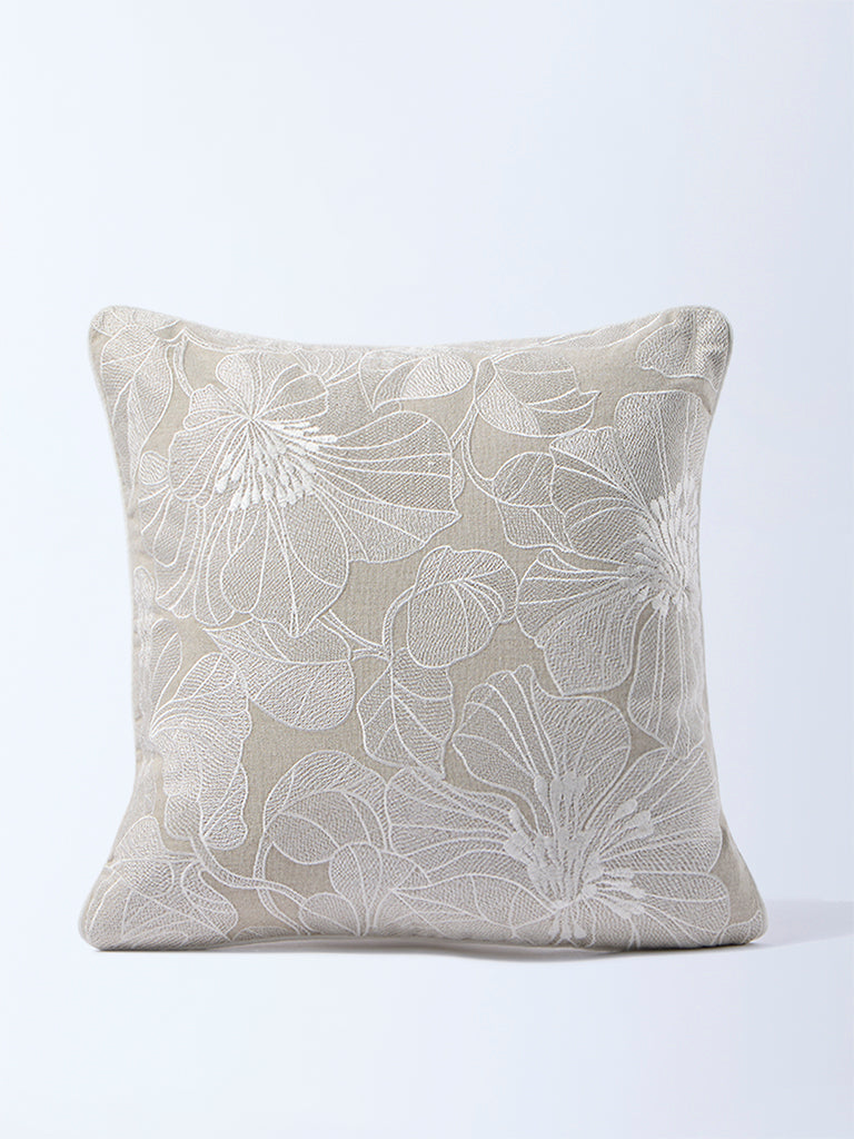Westside Home Beige Floral Embroidered Cushion Cover