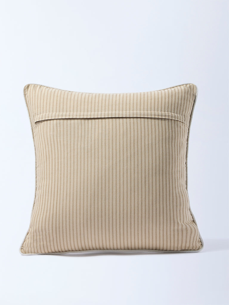 Westside Home Beige Floral Embroidered Cushion Cover