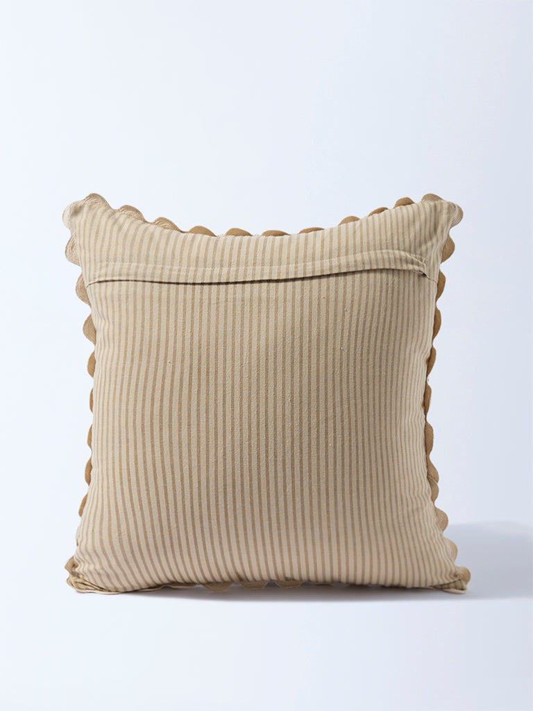 Westside Home Beige Dori Floral Embroidered Cushion Cover