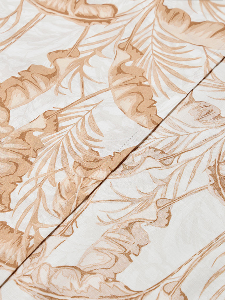 Westside Home Brown Leaf Printed King Bed Sheet Set