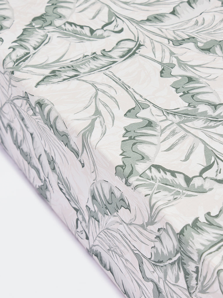 Westside Home Sage Leaf Printed Queen Bed Sheet Set