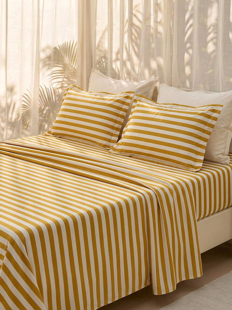 Westside Home Yellow Striped King Bed Sheet Set