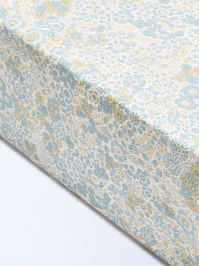 Westside Home Dusty Blue Floral Printed King Bed Sheet Set