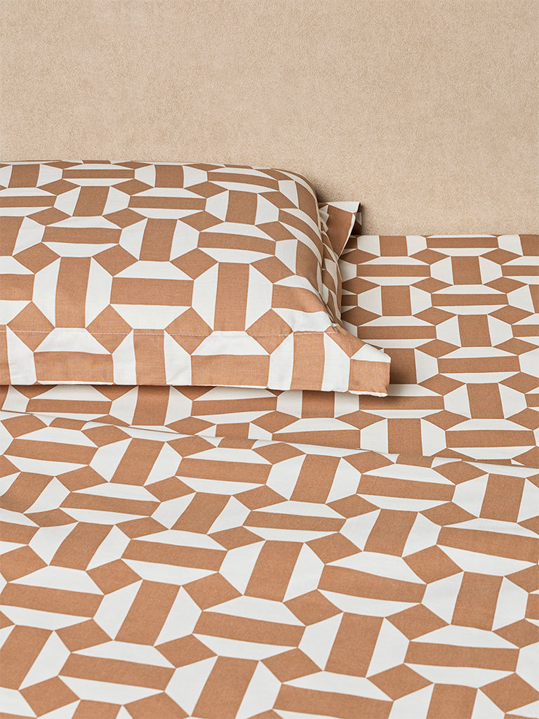 Westside Home Brown Geometric Design King Bed Sheet Set