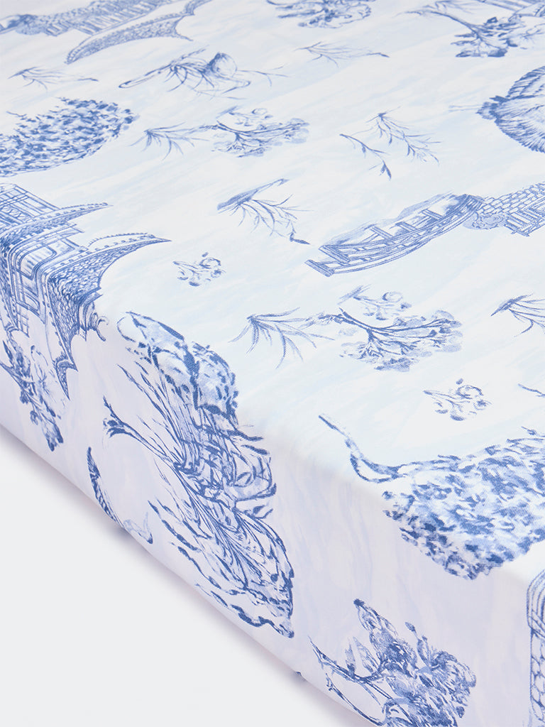 Westside Home Dusty Blue Toile Printed King Bed Sheet Set